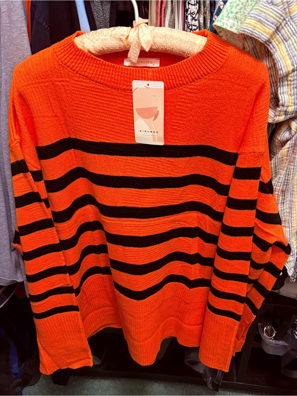 KIRUNDO Orange & Black Striped Crewneck Sweater
